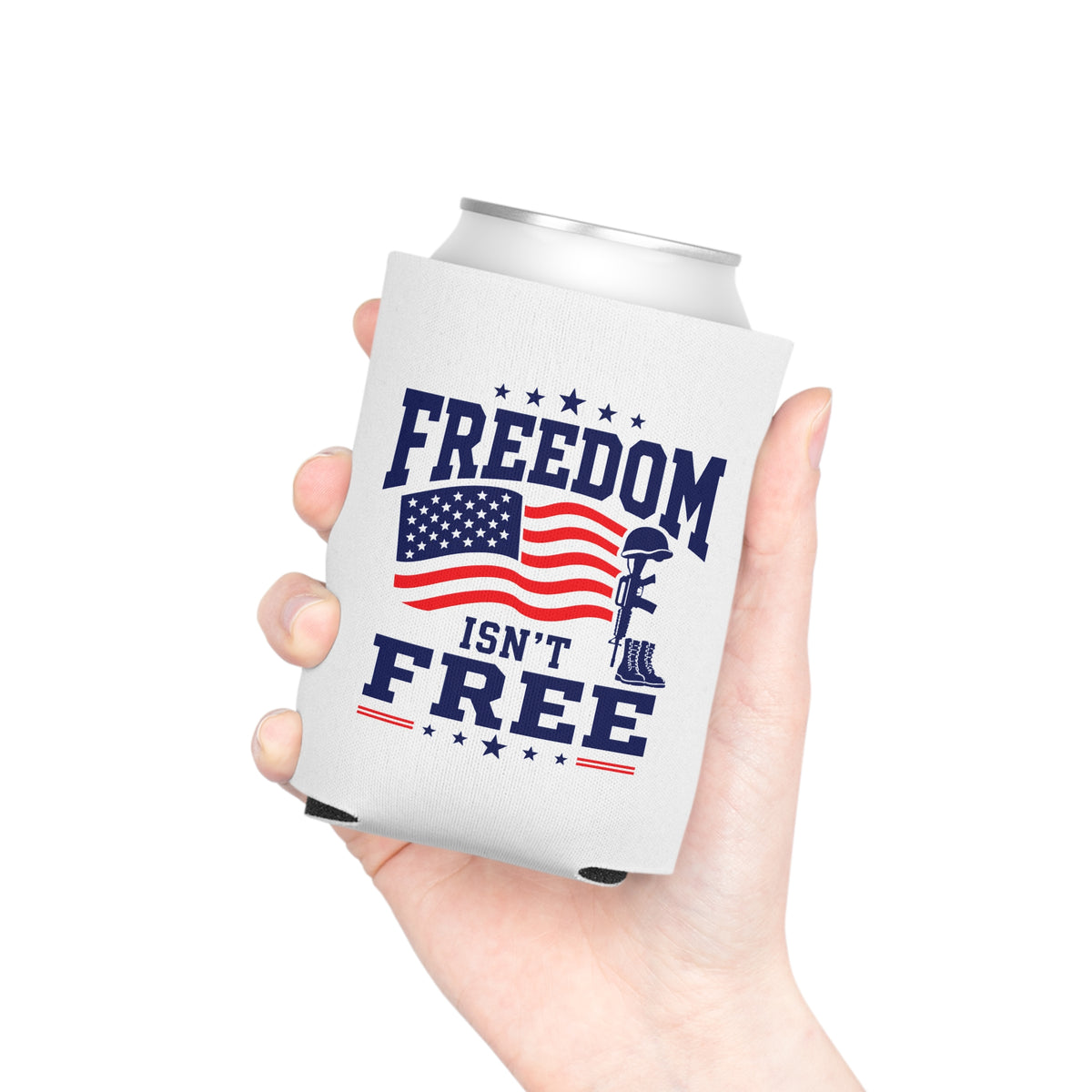 Freedom Isn't Free Can Cooler, Patriotic Drink Holder, Military Inspired Beverage Sleeve, Veteran Gift, American Flag Drink Cozy, USA Gift
