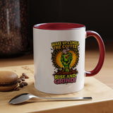 Zombie Coffee Mug, Wake Up and Smell the Coffee Black Accent Cup, Unique Funny Rise and Grind Gift for Horror Fan, Barista or Coworker
