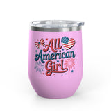 All American Girl Wine Tumbler, Patriotic Drinkware for Women, 4th of July Wine Cup, USA Gift for Her, Summer Party Favor, American Pride