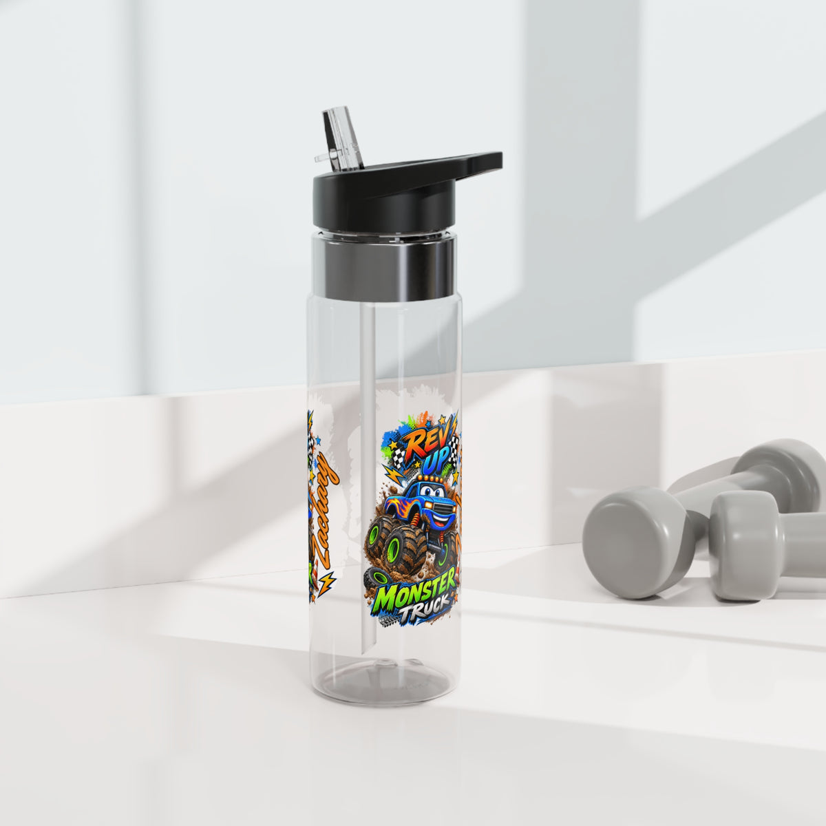 Personalized Monster Truck Kids Water Bottle | Custom Name 20oz BPA-Free Tritan Bottle for Boys