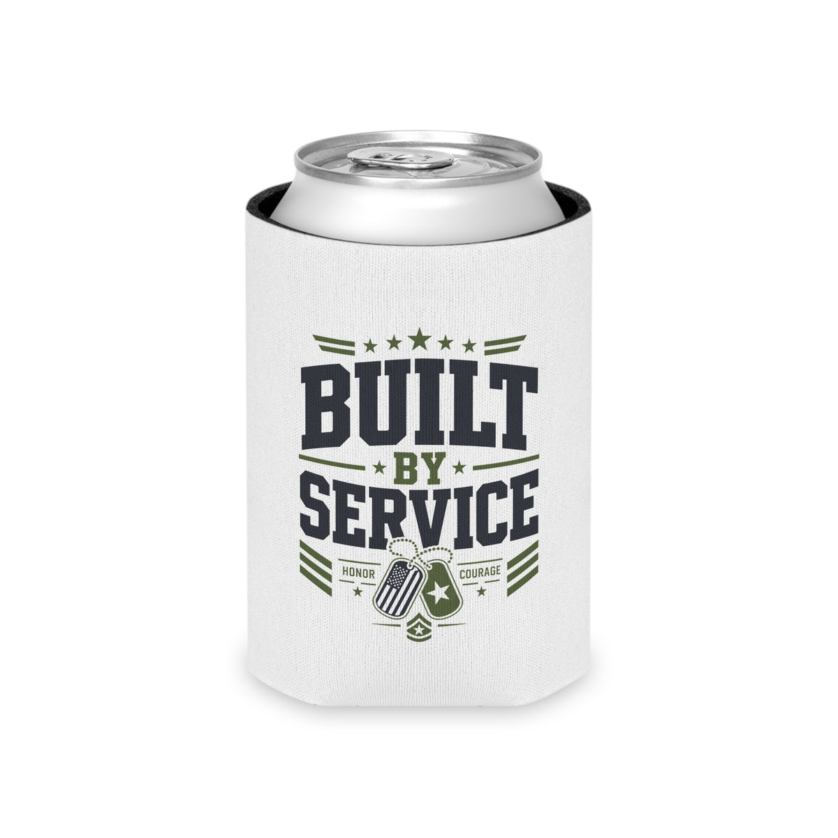 Military Can Cooler, Built by Service Drink Holder, Veteran Gift, Military Appreciation Gift, Armed Forces Beverage Sleeve, Patriotic Gift