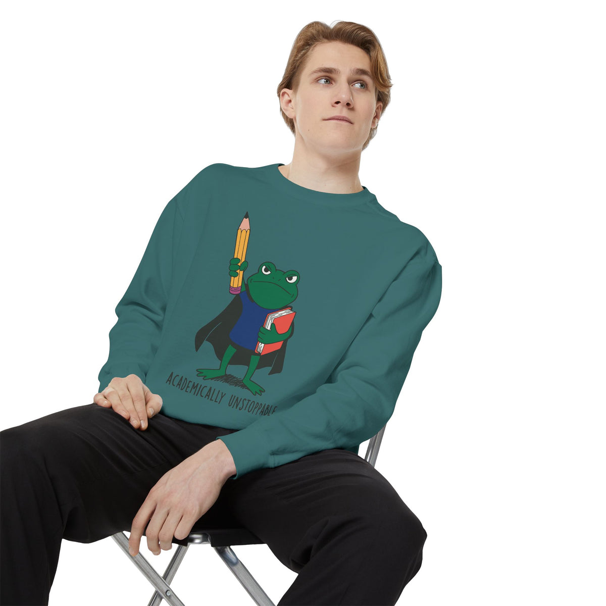 Academically Unstoppable Frog Sweatshirt, Funny Teacher Shirt, Book Lover Gift for Educator, Back to School Outfit, Classroom Crewneck