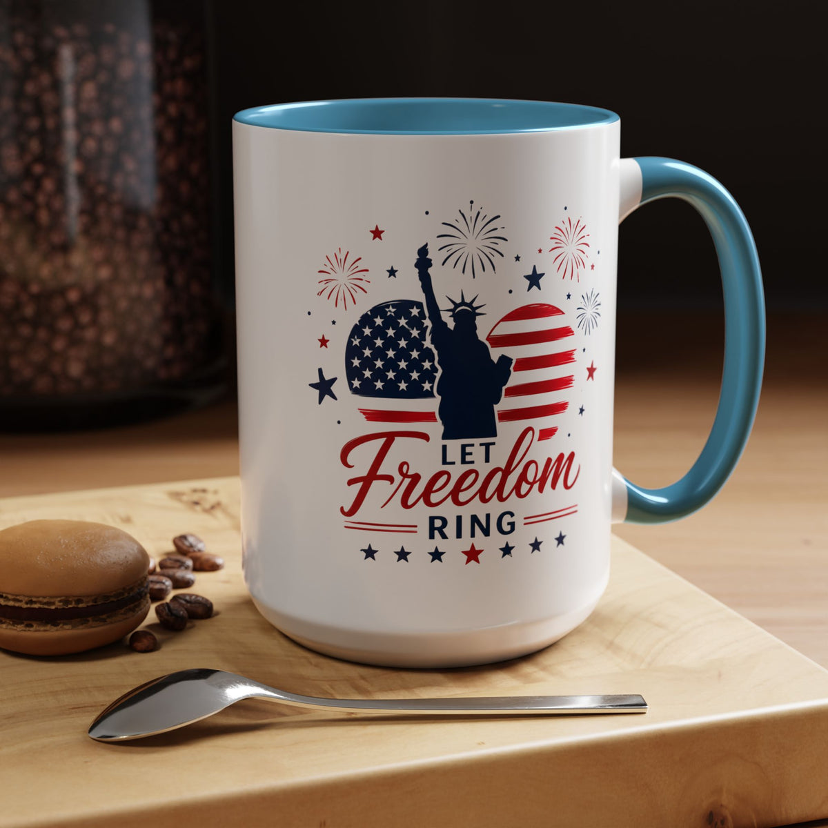 Let Freedom Ring Patriotic Coffee Mug, Statue of Liberty Fourth of July Mug, American Flag Coffee Cup, USA Pride Gift, Independence Day Mug