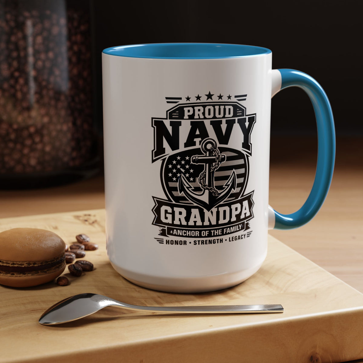Proud Navy Grandpa Mug, US Navy Veteran Coffee Cup, Patriotic Military Grandfather Gift, Anchor of the Family Birthday Present