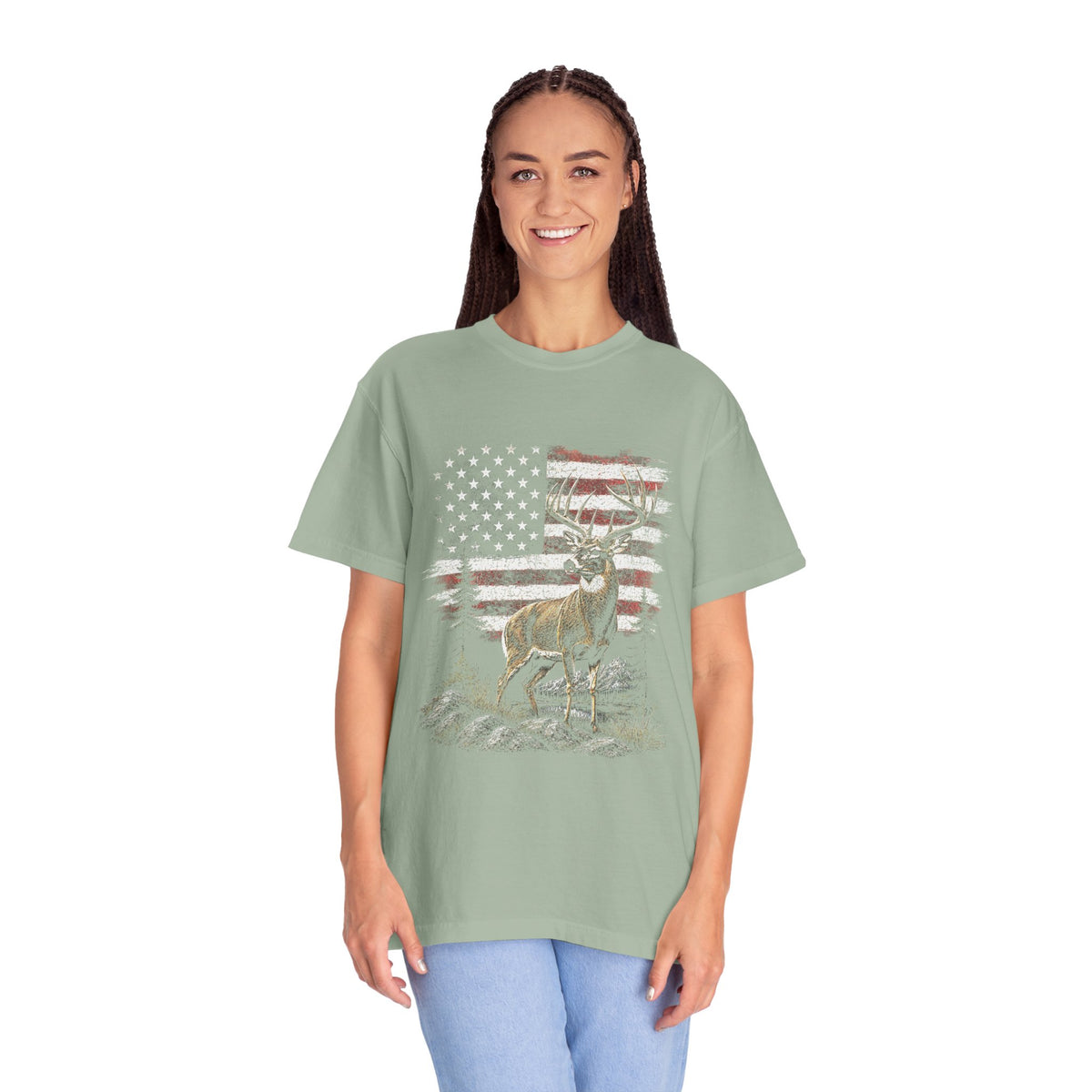 Patriotic Deer Shirt, American Flag Buck T Shirt, Deer Lover Gift, Outdoors Graphic Tee, Country Style Shirt, Fourth of July Gift