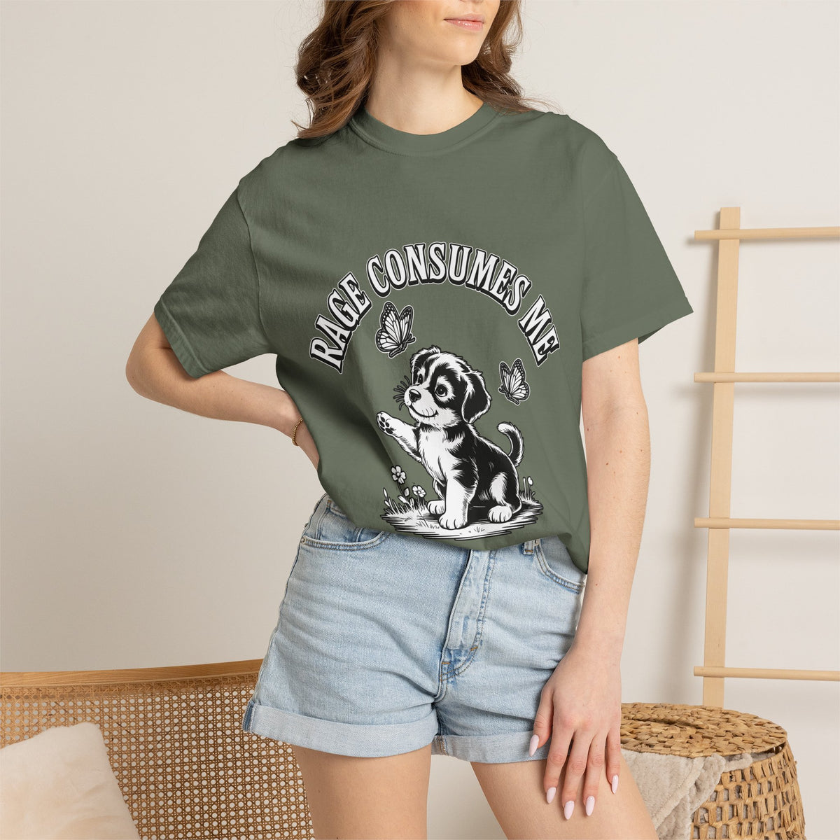 Funny Dog Lover Comfort Shirt, Rage Consumes Me Puppy Graphic Tee, Cute Sarcastic Dog Tshirt for Pet Owners and Introverts