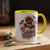 Cute Patriotic Animal Coffee Mug, Fourth of July Mug for Kids and Families, Stars Smiles and Freedom Cup, Independence Day Gift