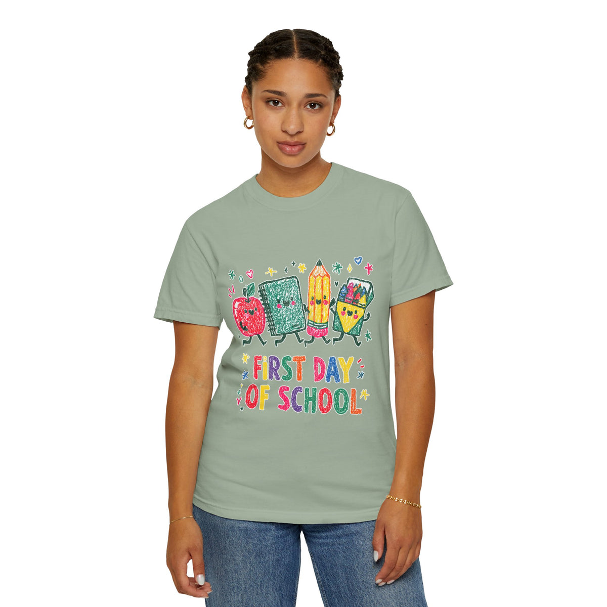 First Day of School T-Shirt, Colorful School Supplies Graphic Tee, Cute Teacher Outfit, Student Back to Class Gift, Classroom Shirt