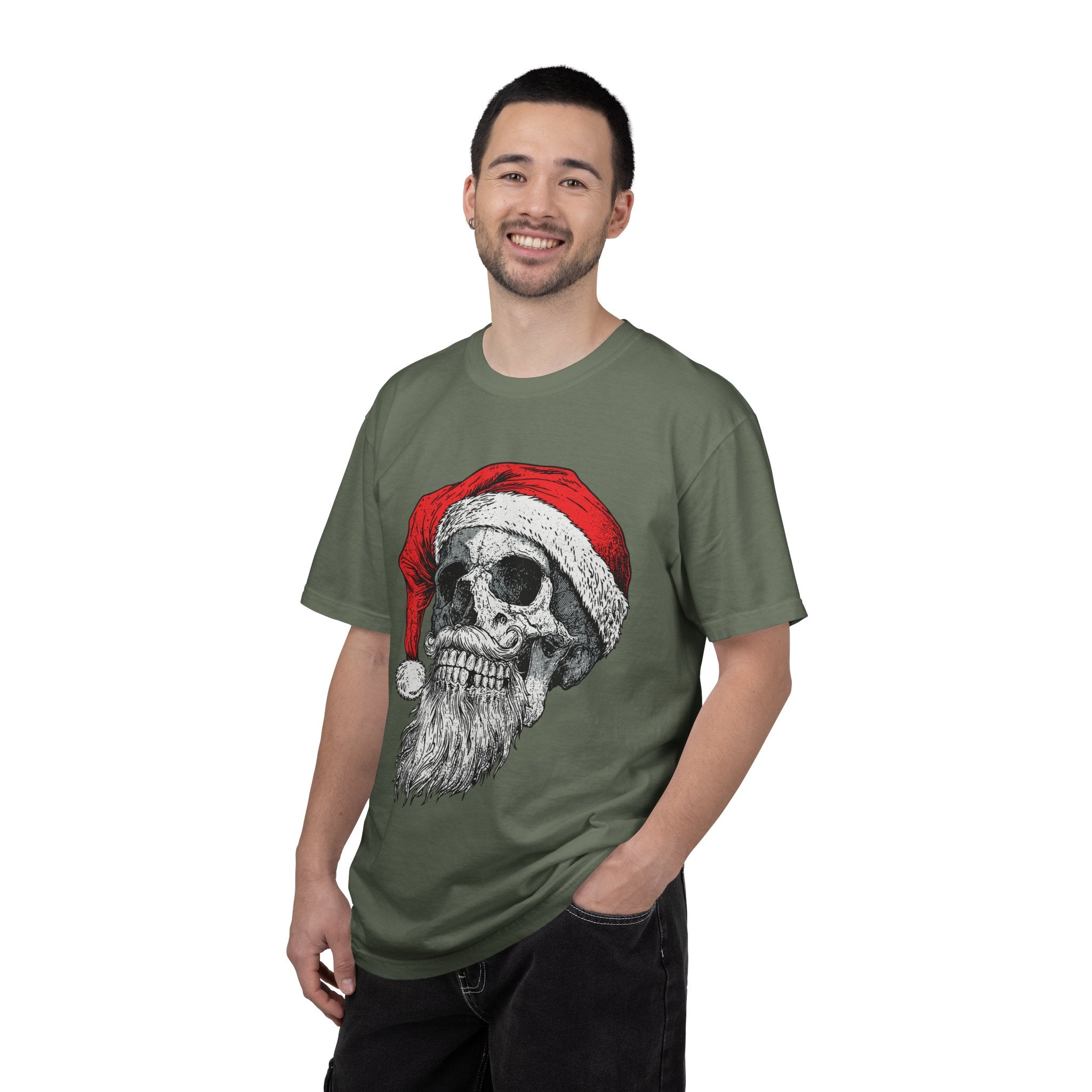 Skull Santa Shirt, Gothic Christmas T-Shirt, Creepy Holiday Skeleton Tee, Alternative Xmas Gift for Metalhead, Biker or Horror Fan