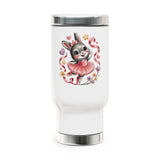 Ballet Bunny Travel Mug with Handle, Cute Pink Rabbit Coffee Cup, Gift for Dancers, Ballerinas, Ballet Class and Bunny Lovers