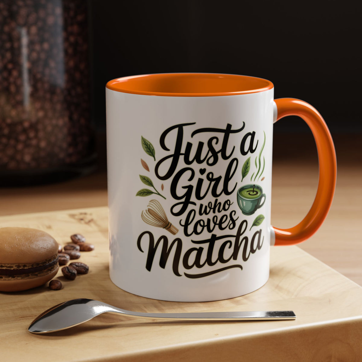 Matcha Lover Mug, Just a Girl Who Loves Matcha Quote, Green Tea and Whisk Design, Birthday Gift for a Friend Who Enjoys Cozy Morning Rituals
