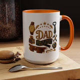 Best Dad in the World Coffee Mug, Father's Day Gift from Daughter or Son, Handy Papa Birthday Ceramic Tea Cup with Tools and Watch