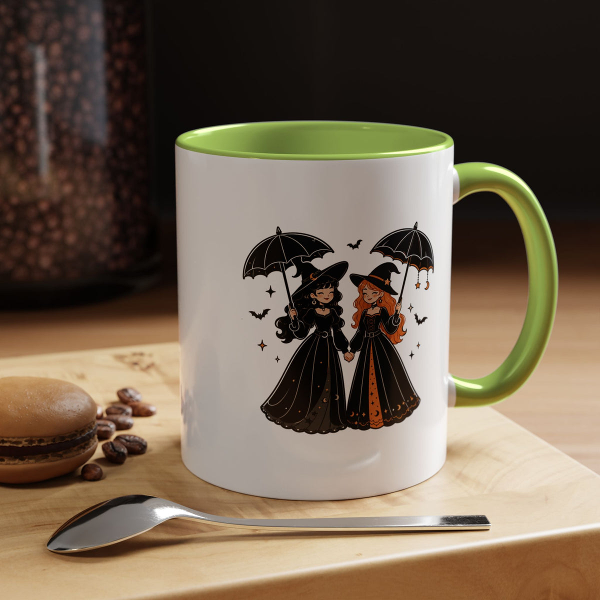 Witch Best Friends Mug, Gothic Halloween Black Accent Coffee Cup, Cute Matching Costume Gift for Bestie, Sister, Girlfriend or Partner