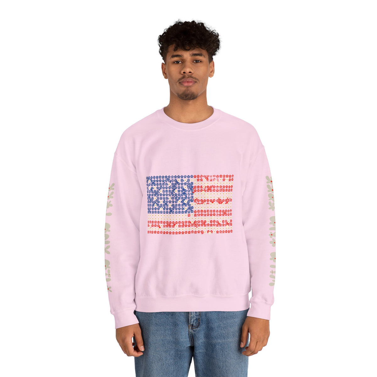 Patriotic American Flag Sweatshirt, USA Floral Crewneck, Vintage Americana Pullover, Fourth of July Outfit, Summer Patriotic Gift for Her