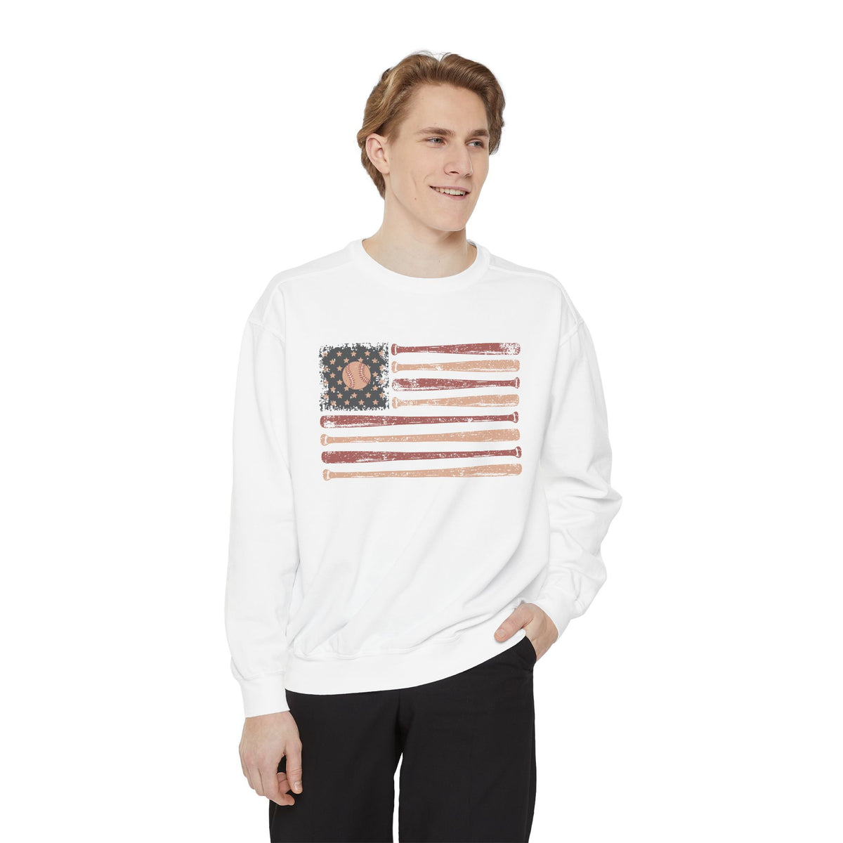 Baseball American Flag Sweatshirt, Patriotic Baseball Crewneck, USA Sports Pullover, Fourth of July Gift for Baseball Fans