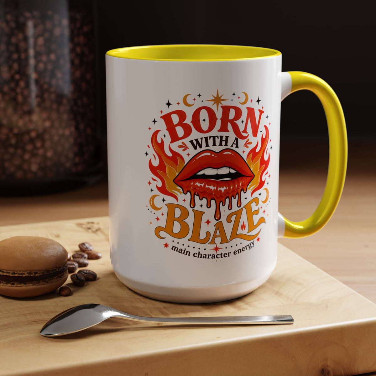 Born With a Blaze Coffee Mug, Main Character Energy Mug, Fiery Lips Aesthetic Cup, Bold Attitude Gift for Women, Trendy Coffee Mug