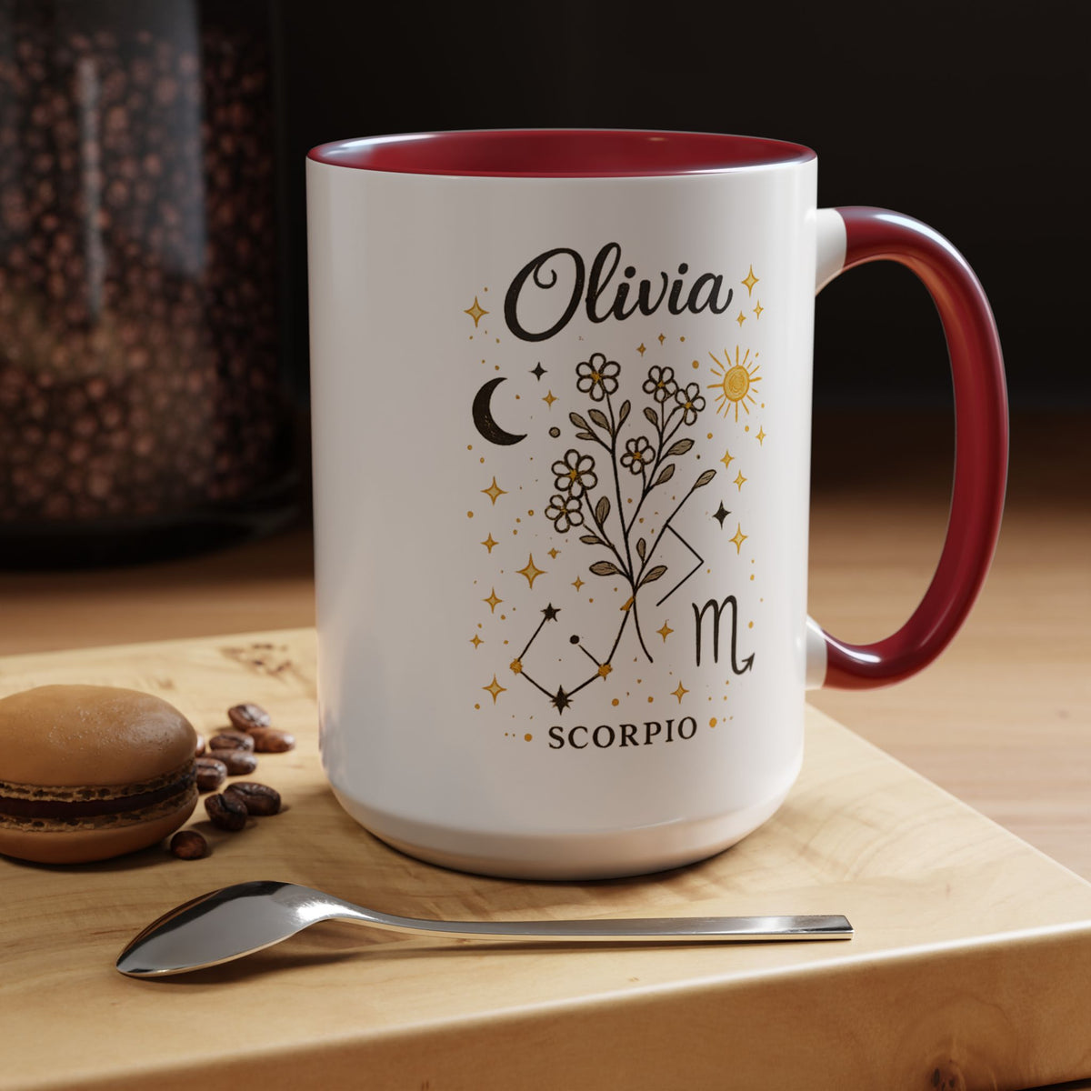 Personalized Scorpio Zodiac Mug, Custom Name Astrology Coffee Mug, Scorpio Birth Sign Gift for Her, Celestial Horoscope Cup