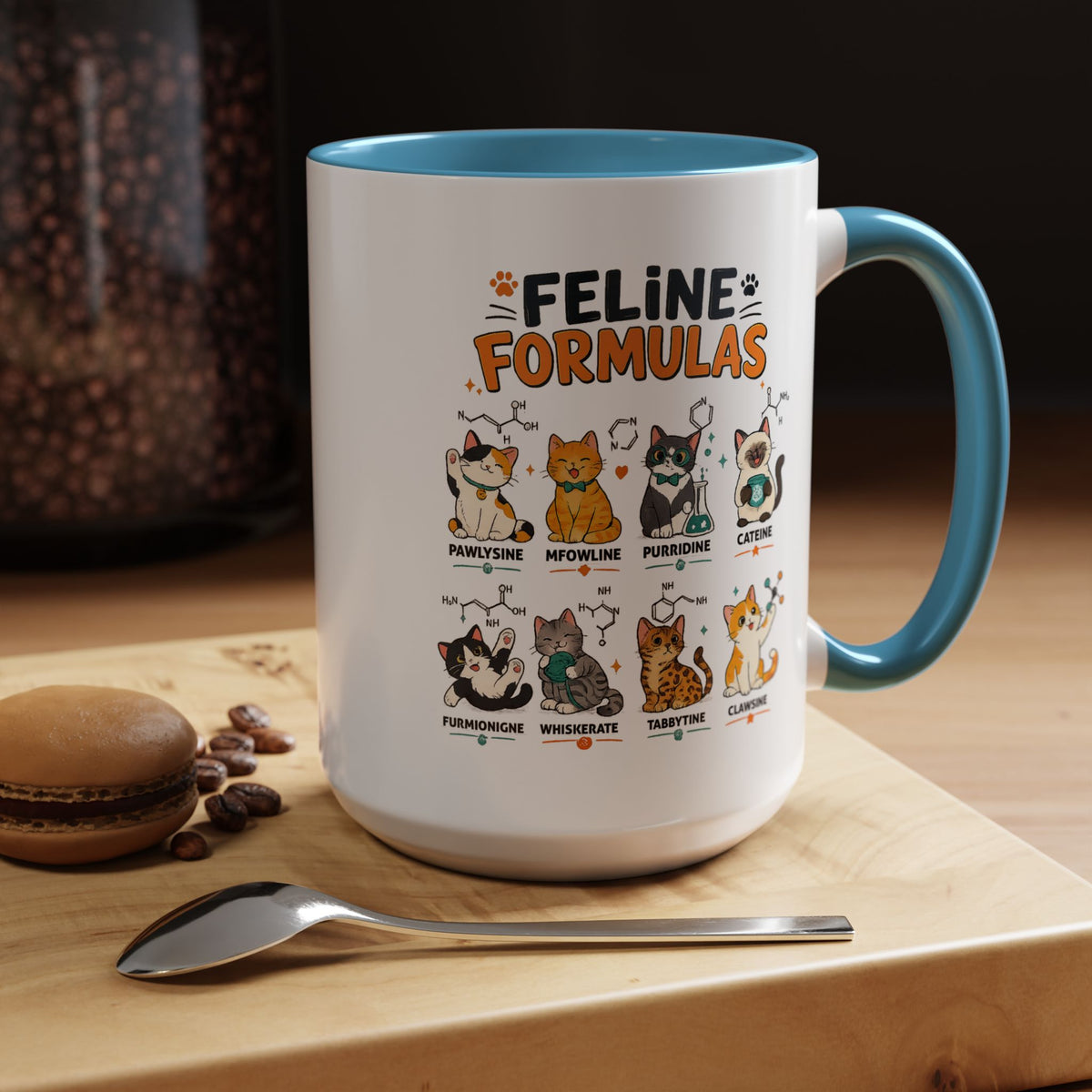 Funny Cat Science Coffee Mug, Feline Formulas Cat Lover Mug, Chemistry Cat Gift, Nerdy Cat Mom Cup for Scientists & Students