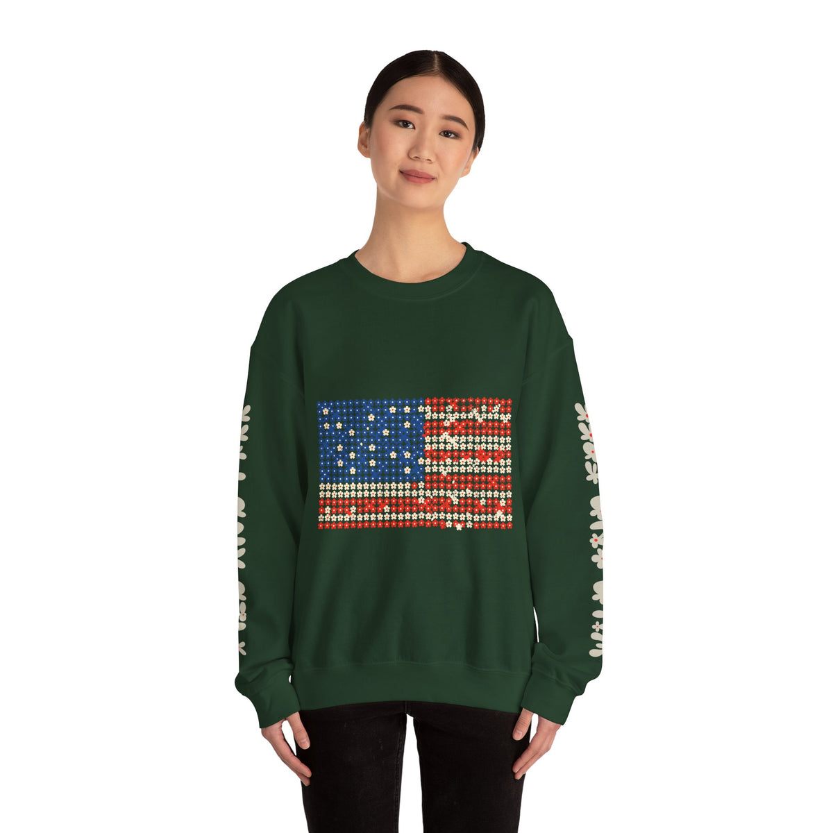 Patriotic American Flag Sweatshirt, USA Floral Crewneck, Vintage Americana Pullover, Fourth of July Outfit, Summer Patriotic Gift for Her