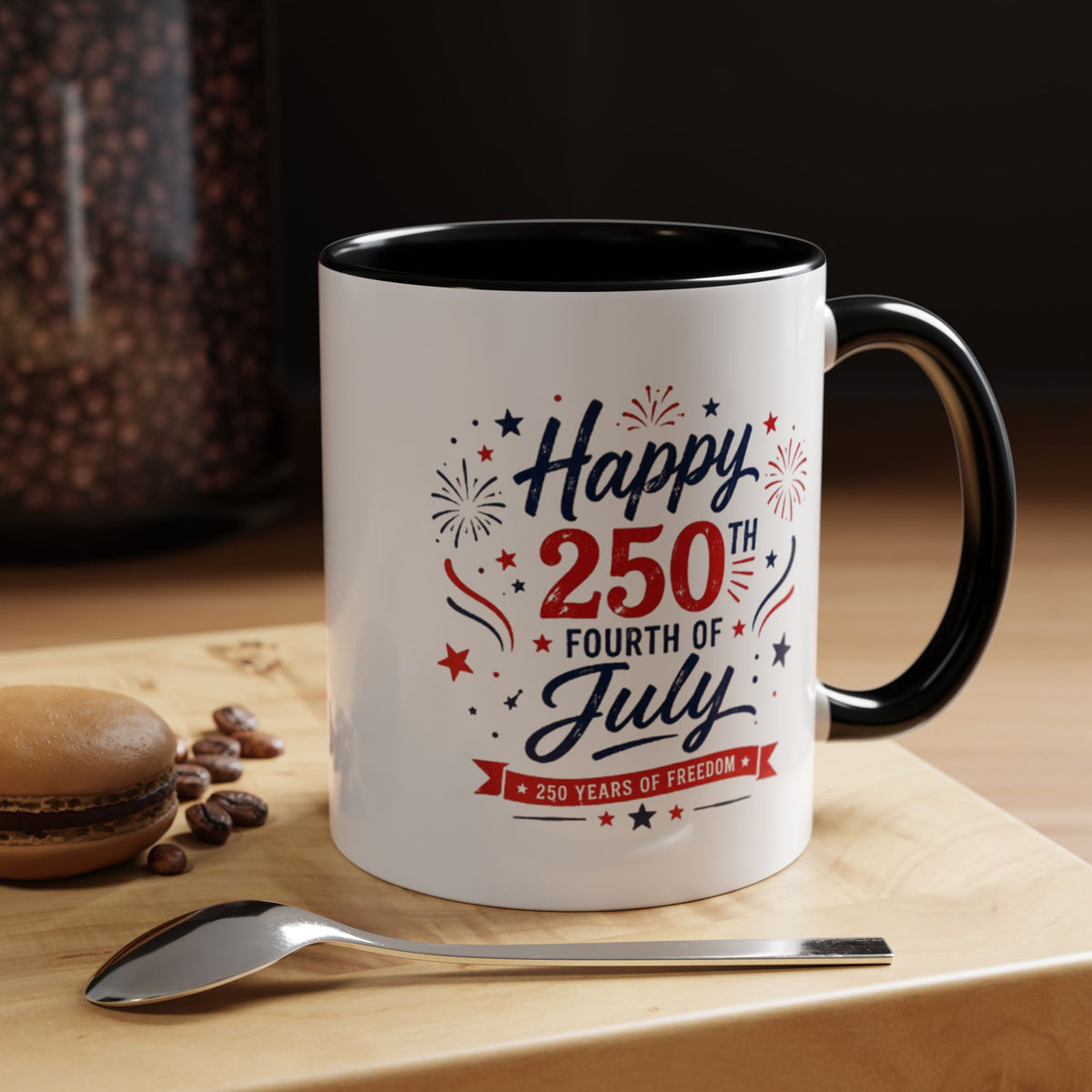 Happy 250th Fourth of July Coffee Mug, Semiquincentennial Gift for History Lovers, 1776 to 2026 Patriotic Ceramic Tea Cup