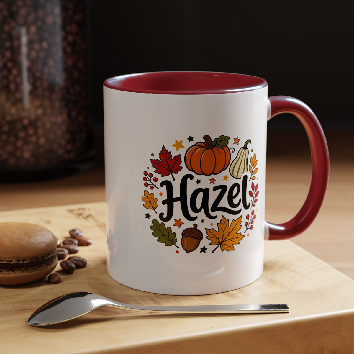 Personalized Fall Name Mug, Custom Hazel Pumpkin Coffee Cup, Autumn Birthday Gift for Her, Thanksgiving Keepsake, Cozy Seasonal Present