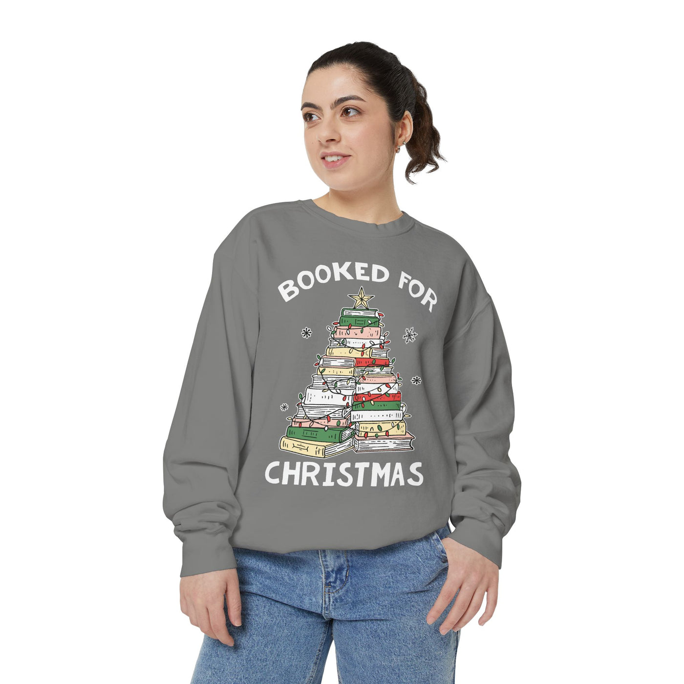 Booked for Christmas Sweatshirt, Book Lover Holiday Crewneck, Christmas Tree Books Pullover, Cozy Reading Gift for Librarian or Bookworm