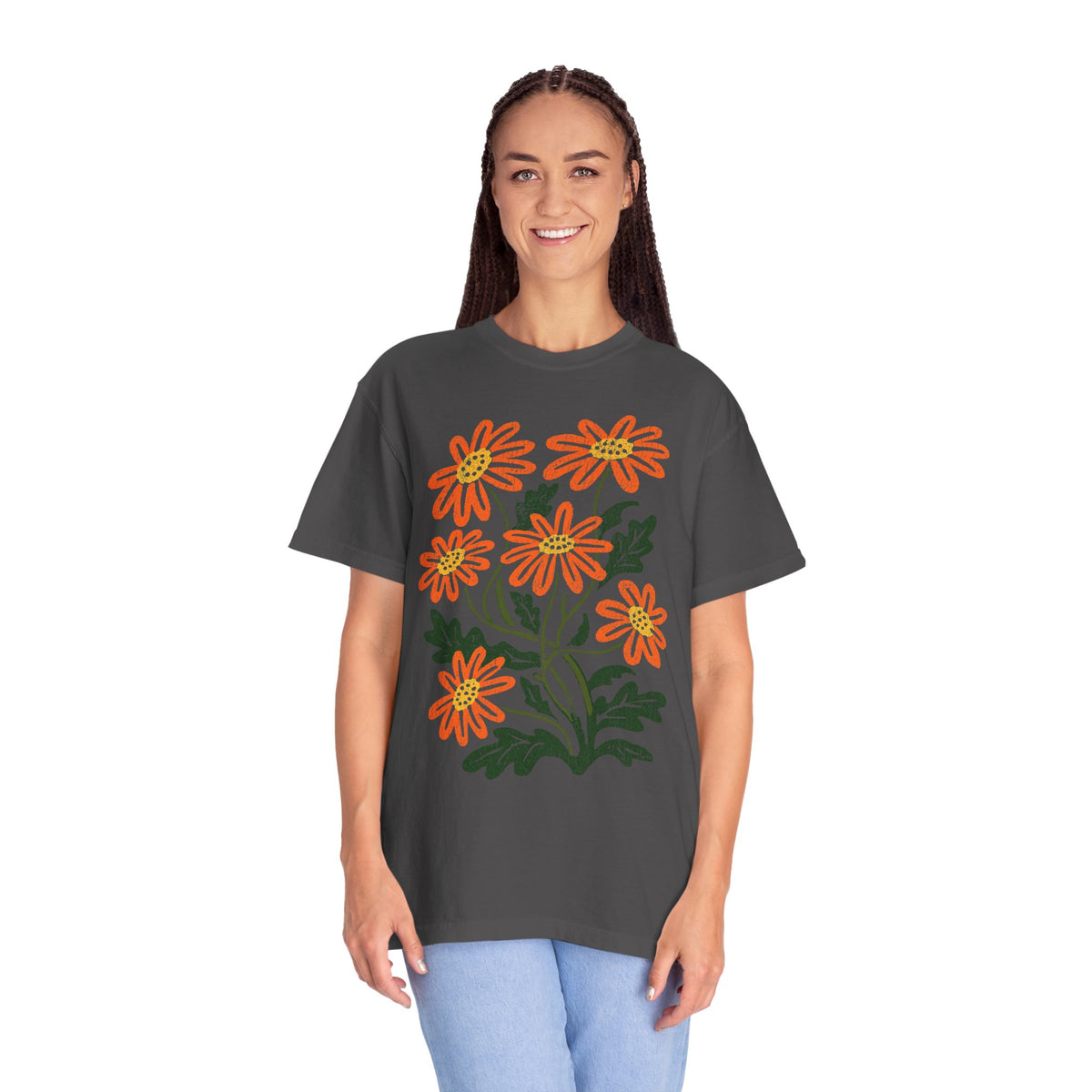 Orange Daisy Graphic Shirt, Retro Floral T-Shirt for Flower Lovers, Groovy Botanical Tee, Cheerful Garden Gift for Women and Gardeners