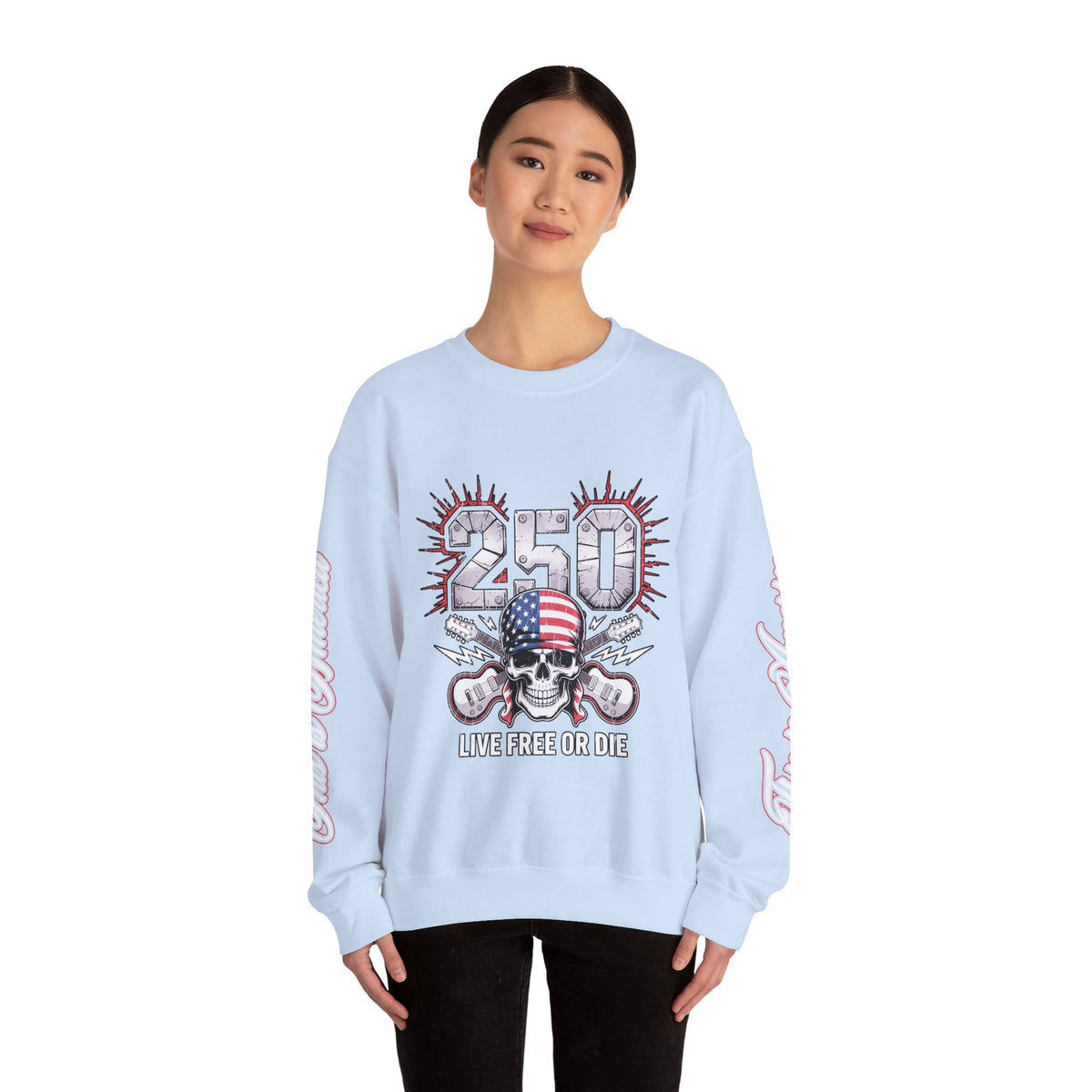 250 Live Free or Die Sweatshirt, Patriotic Skull Crewneck, American Flag Pullover, USA 250th Anniversary Gift, Fourth of July Top