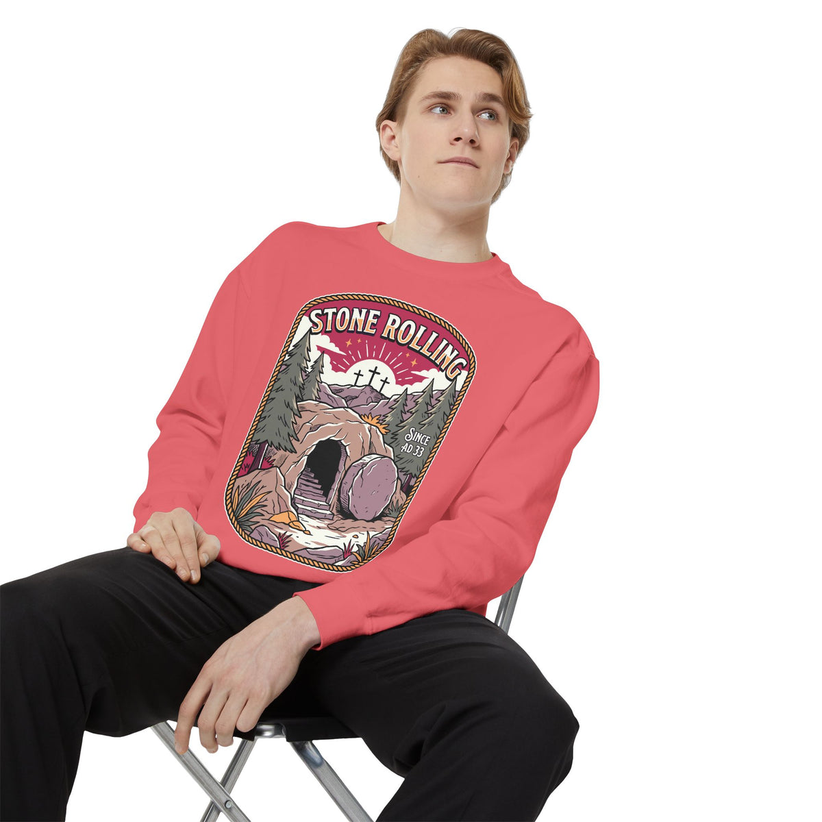 Stone Rolling Since AD 33 Comfort Colors Sweatshirt, Christian Easter Crewneck Sweatshirt, Faith Based Resurrection Gift for Believers