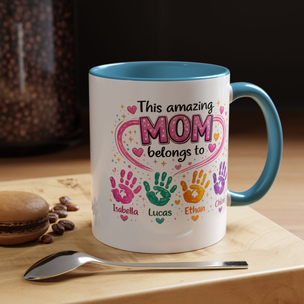 Personalized Mom Handprint Mug, Custom Mother's Day Coffee Mug, Gift from Kids for Mom, Grandma Mug with Children's Names