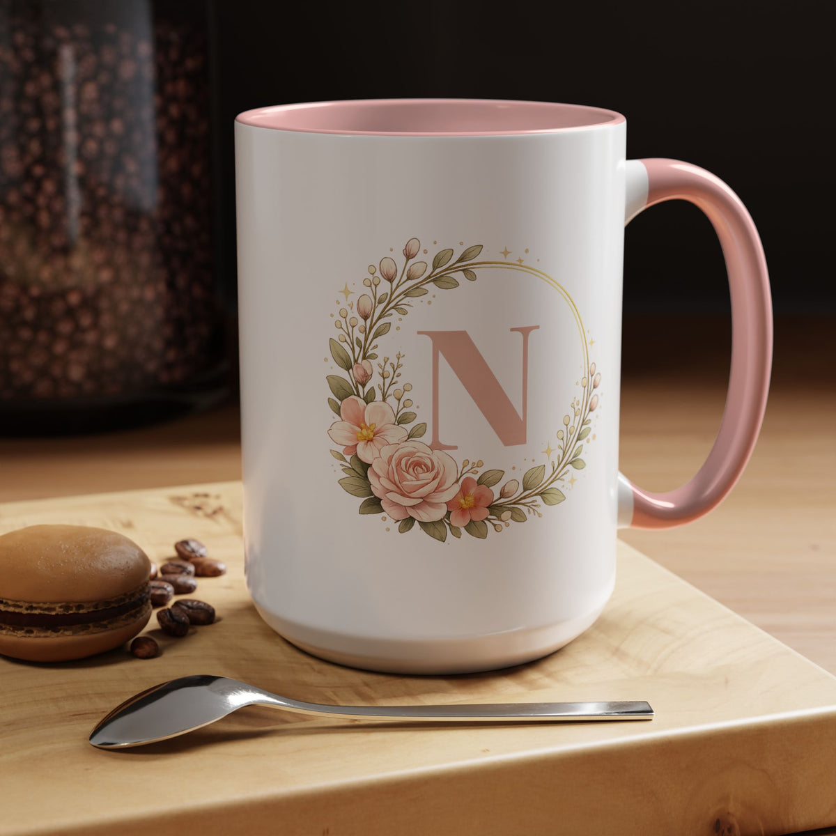 Personalized Floral Monogram Mug, Custom Initial Coffee Mug for Women, Botanical Letter Cup, Bridesmaid Gift, Birthday Gift for Her