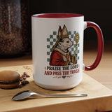 Praise the Lord and Pass the Trash Coffee Mug, Funny Opossum Pope Gift for Friends, Sarcastic Christian Possum Ceramic Tea Cup with Black Handle