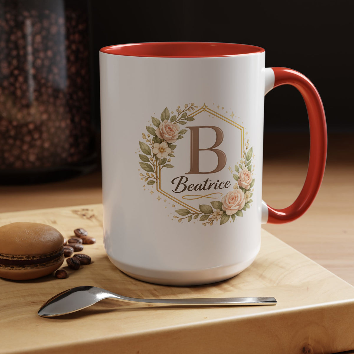 Personalized Floral Monogram Mug, Custom Name Coffee Mug with Elegant Initial Letter, Botanical Gift for Women, Bridesmaid Birthday Cup