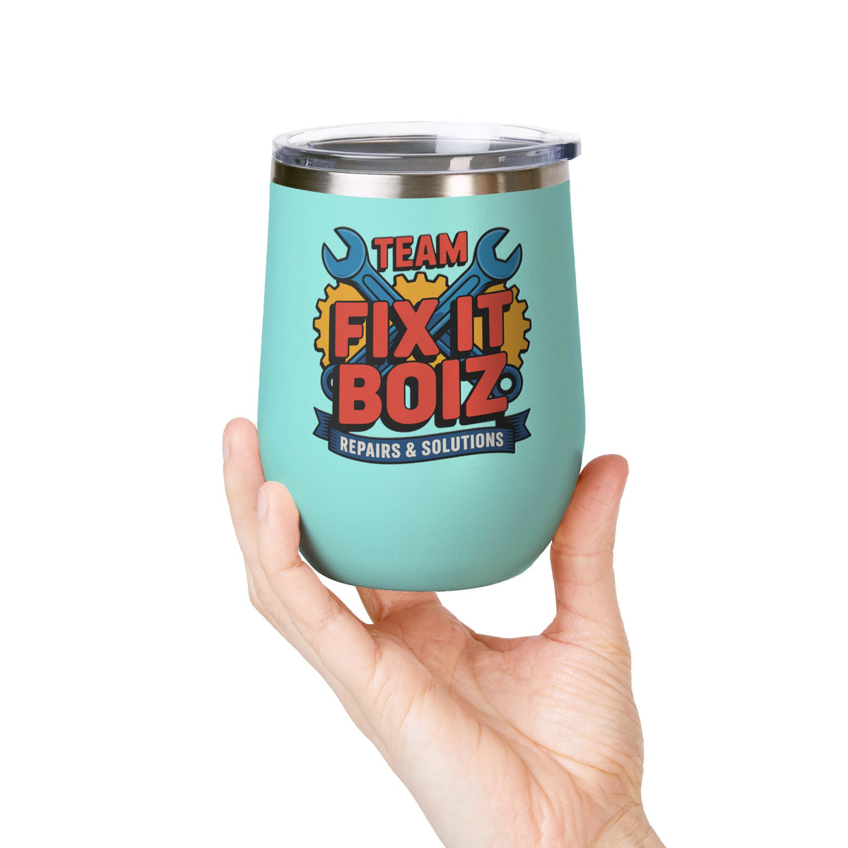 Mechanic Wine Tumbler, Team Fix It Boiz Wrench and Gear Design, Handyman Gift for Dad or a Repair Crew Coworker, Off Duty Workshop Drinkware