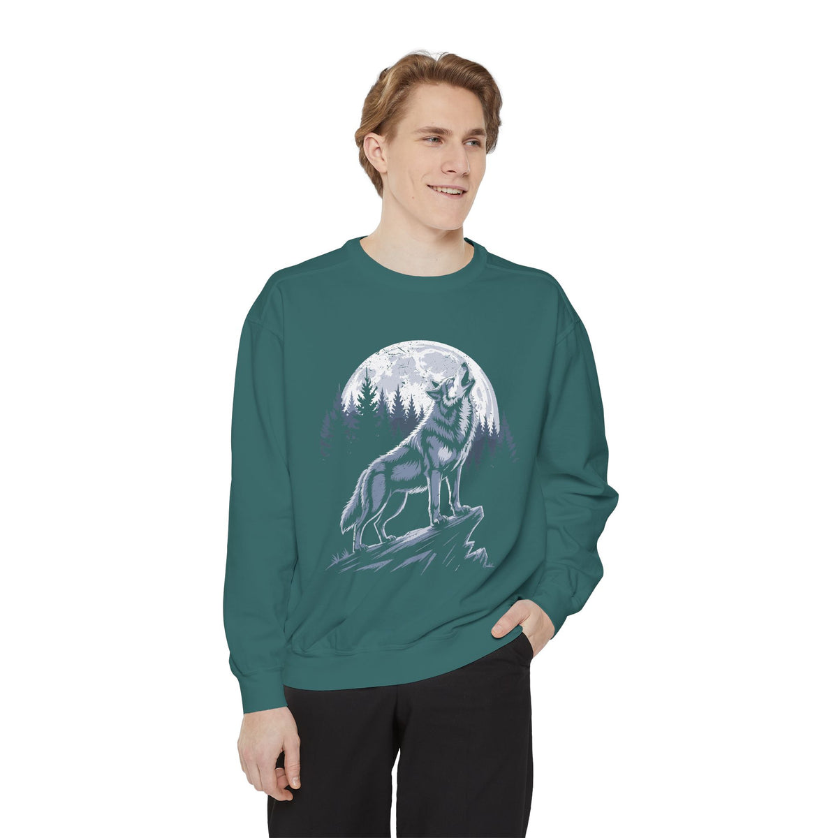 Howling Wolf Moon Sweatshirt, Mountain Forest Crewneck, Wildlife Lover Gift, Rustic Wilderness Graphic Cozy Outdoor Pullover Unisex Top