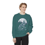 Howling Wolf Moon Sweatshirt, Mountain Forest Crewneck, Wildlife Lover Gift, Rustic Wilderness Graphic Cozy Outdoor Pullover Unisex Top