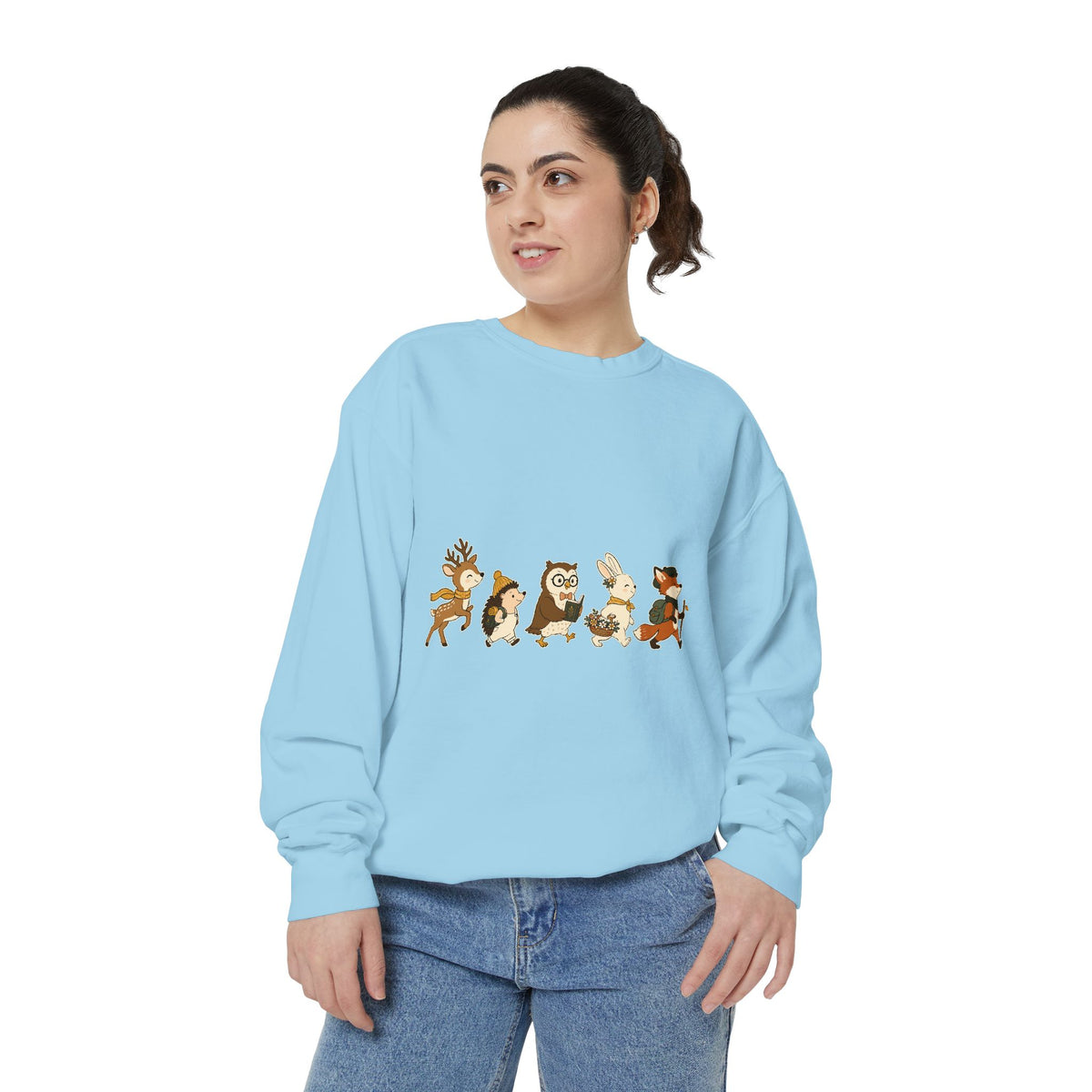 Woodland Animal Adventure Sweatshirt, Cute Forest Friends Crewneck, Deer Hedgehog Owl Bunny Fox Gift, Cozy Nature Lover Pullover Top