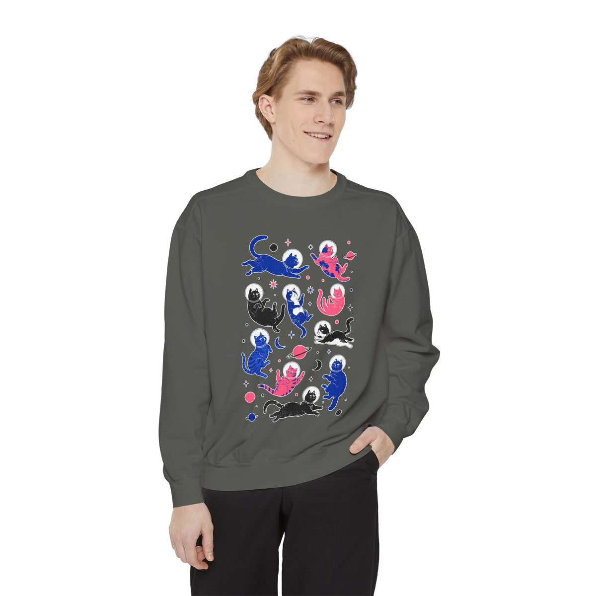 Space Cat Comfort Colors Sweatshirt, Astronaut Cat Graphic Crewneck, Galaxy Cat Lover Gift, Cute Cosmic Cat Sweatshirt