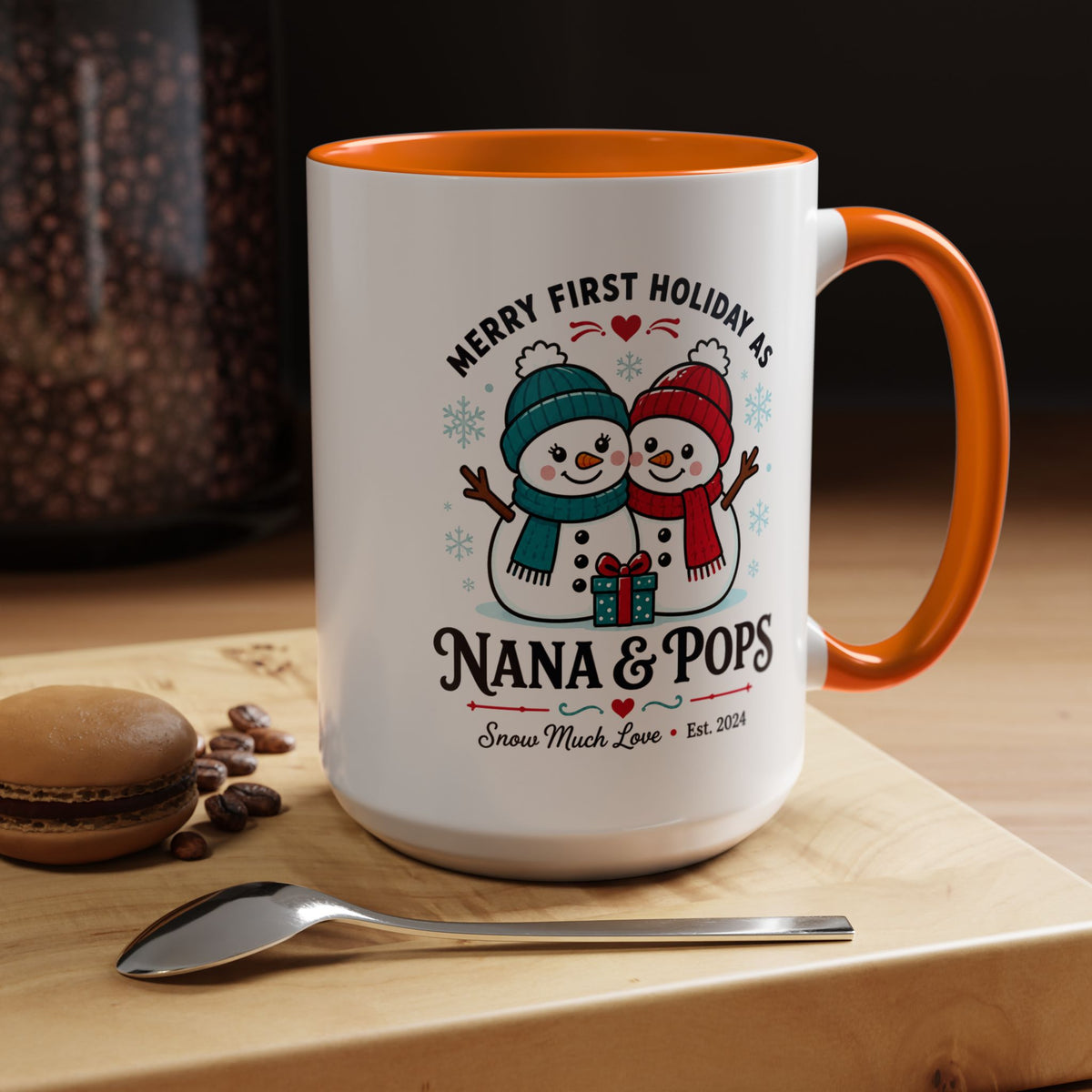 Personalized First Christmas Grandparents Mug, Nana and Pops Holiday Coffee Cup, New Grandparent Gift, Custom Names and Established Year