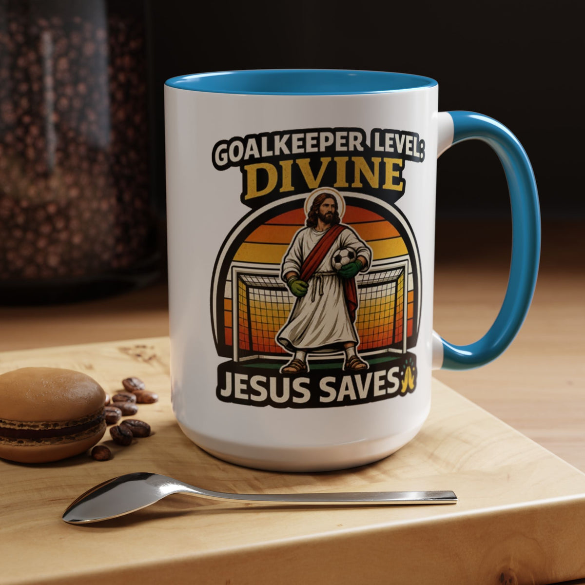 Christian Soccer Goalkeeper Mug, Jesus Saves Coffee Mug, Faith Based Sports Gift, Soccer Player Christian Mug, Goalie Gift for Believers