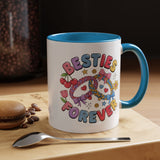 Best Friends Coffee Mug, Besties Forever Friendship Bracelet Design, Colorful Birthday Gift for a Best Friend or Long Distance Coffee Buddy