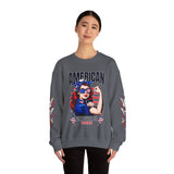 American Empowered Women Sweatshirt, Patriotic Rosie Style Crewneck, USA Flag Pullover, Fourth of July Outfit, Feminist Gift for Her