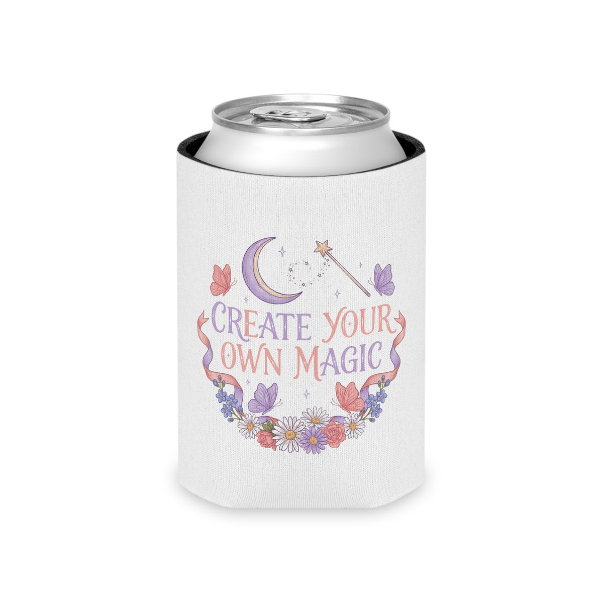 Magical Can Cooler, Create Your Own Magic Drink Sleeve, Fantasy Gift for Her, Floral Moon Can Holder, Witchy Gift, Whimsical Party Favor