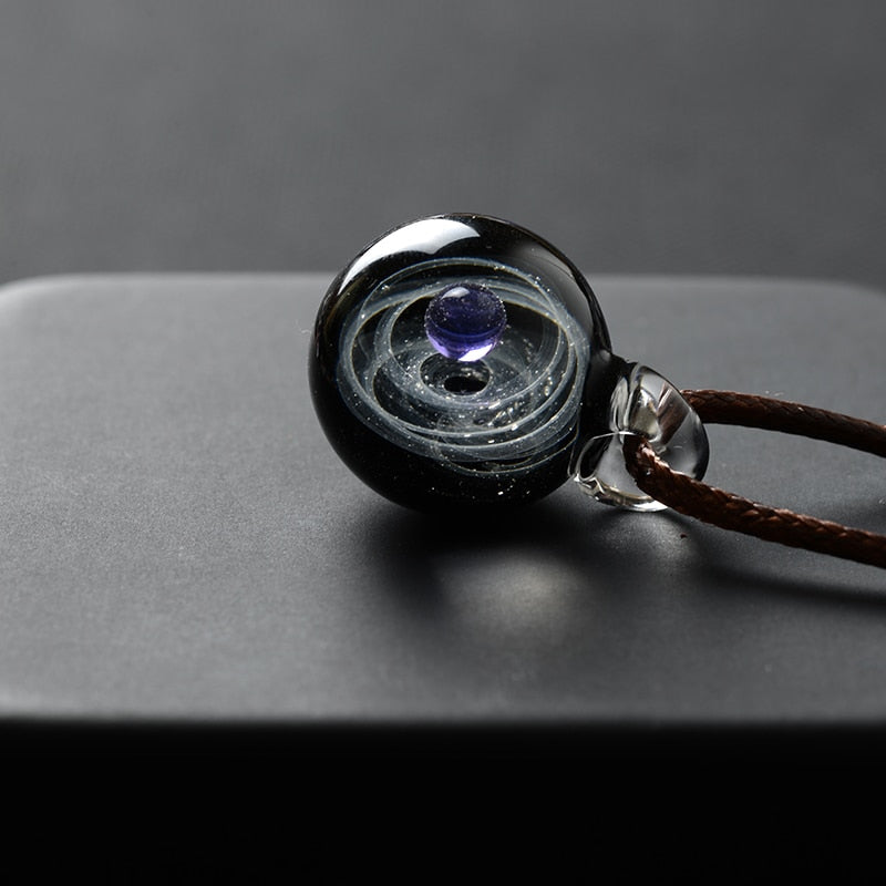 Universe Glass Bead Planets Pendant Necklace Galaxy Rope Chain Solar System Design Necklace