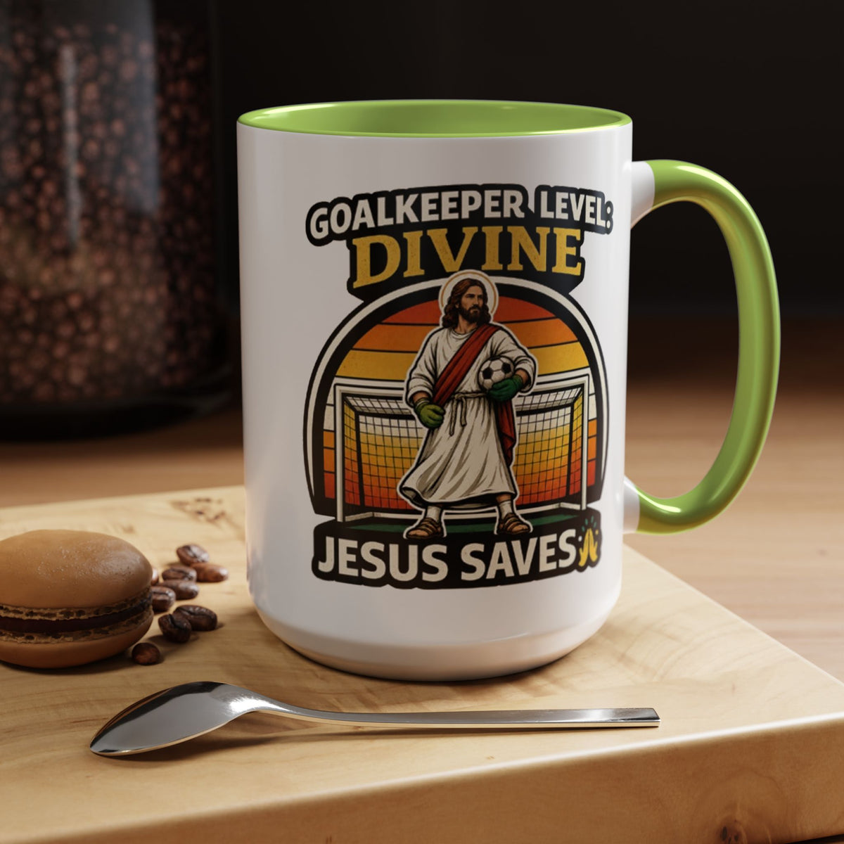 Christian Soccer Goalkeeper Mug, Jesus Saves Coffee Mug, Faith Based Sports Gift, Soccer Player Christian Mug, Goalie Gift for Believers