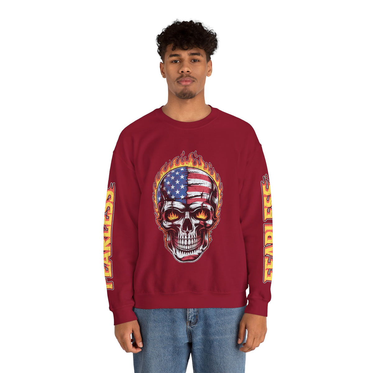 Patriotic Skull Sweatshirt, American Flag Skull Pullover, USA Biker Style Top, Edgy Americana Clothing, Fourth of July Gift