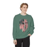 God Bless America Sweatshirt, Distressed American Flag and Cross Graphic, Patriotic Christian Gift for Church Events and Everyday Faith