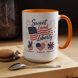 Sweet Land of Liberty Coffee Mug, Patriotic Fourth of July Mug, American Flag Heart Freedom Cup, USA Pride Gift for Women