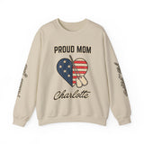 Personalized Proud Mom Sweatshirt, Custom Military Mom Pullover, American Flag Heart Crewneck, Military Mom Gift, Patriotic Mother Shirt