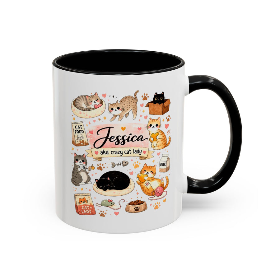 Personalized Cat Mom Mug, Custom Crazy Cat Lady Coffee Mug, Cat Lover Gift with Name, Cute Cat Mom Mug for Women